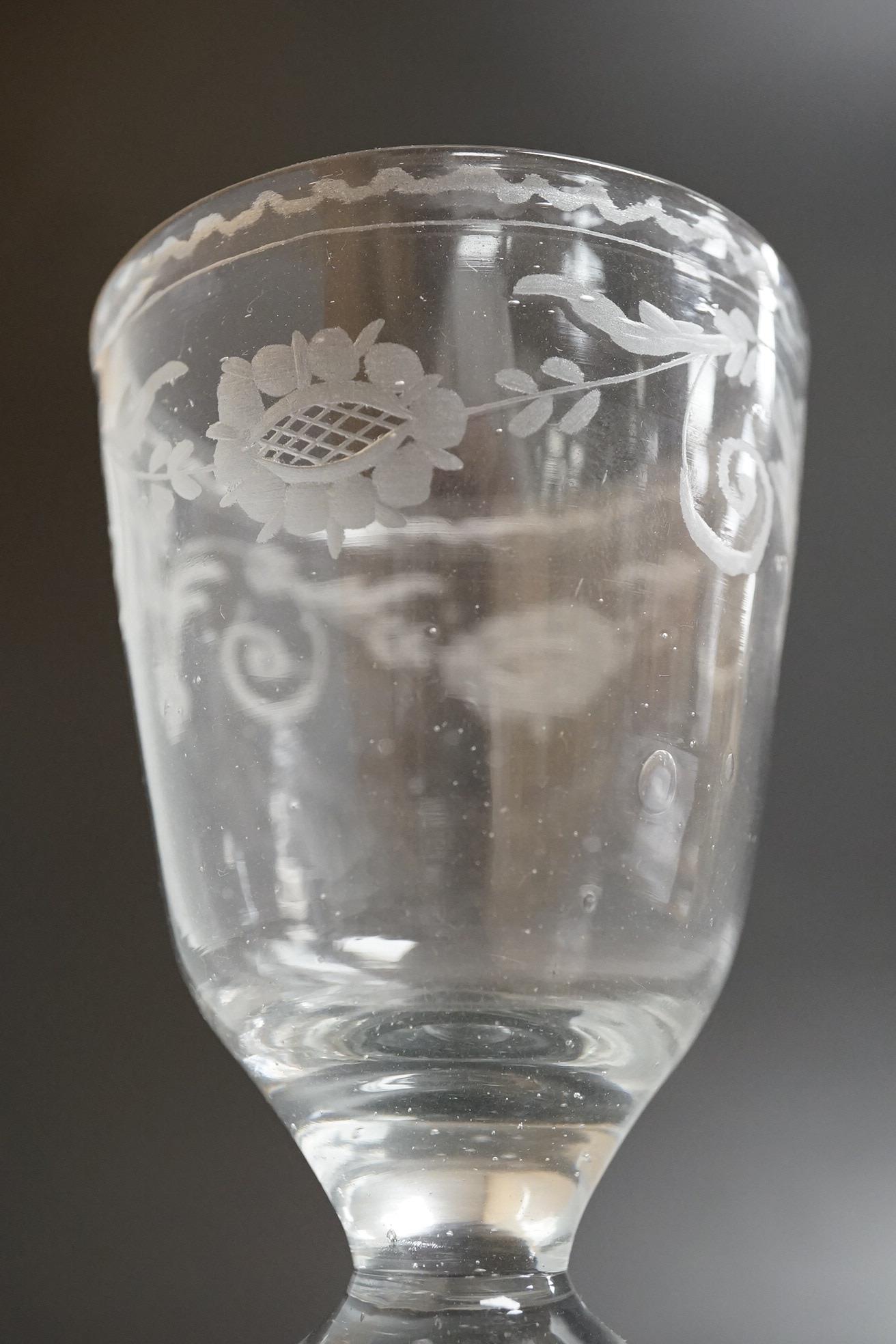 An 18th century Lauenstein drinking glass, engraved bowl, 15.5cm